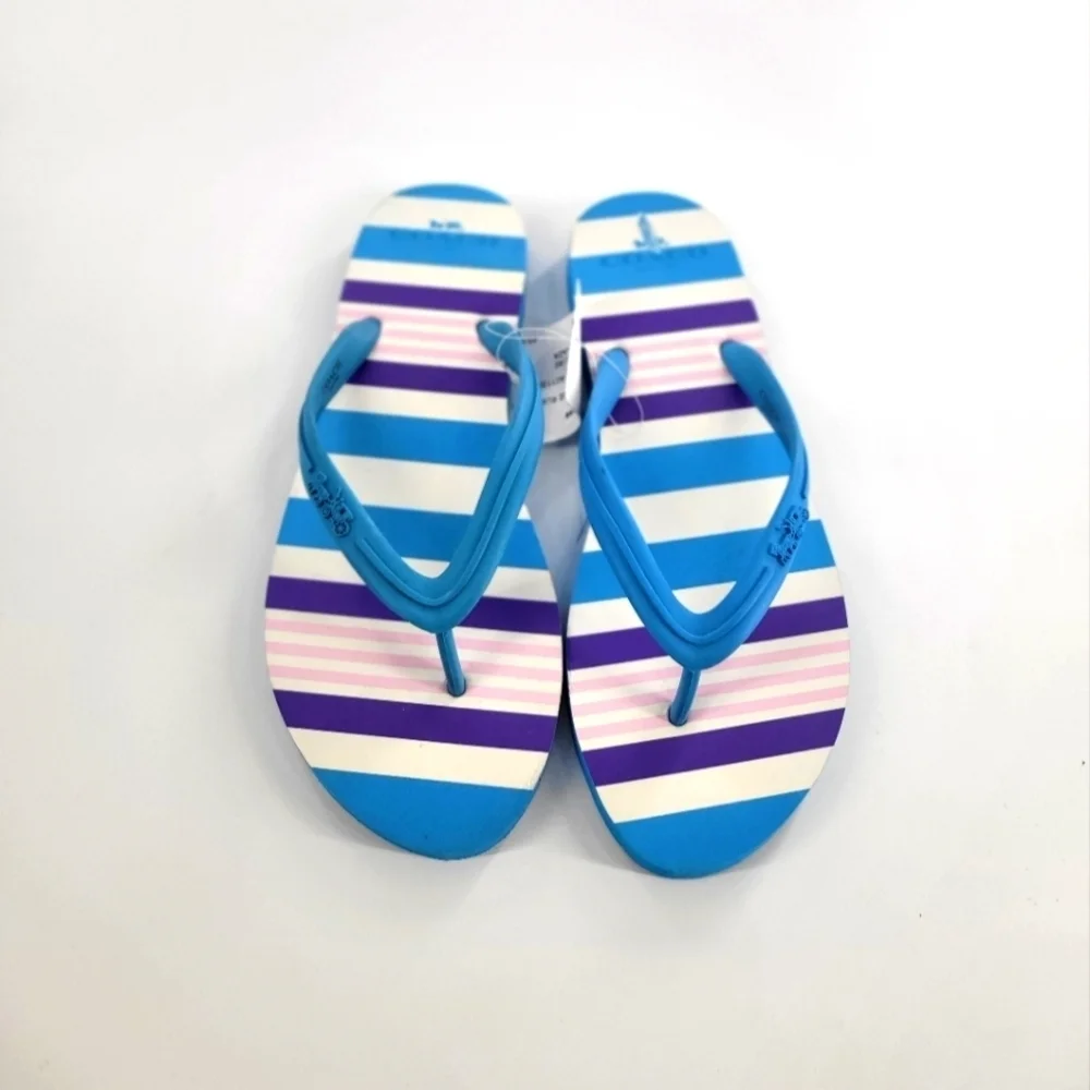Coach Clementine Azure Blue Striped Rubber Flip‎ Flops Size 9
